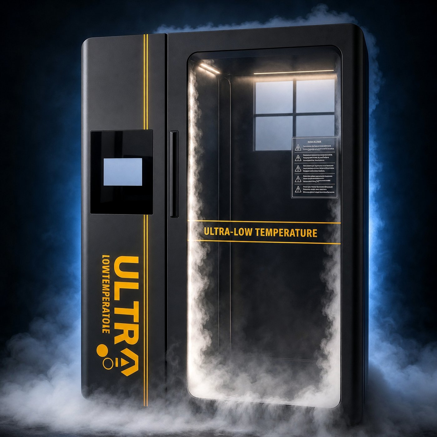 The whole-body cryotherapy chamber, frosted