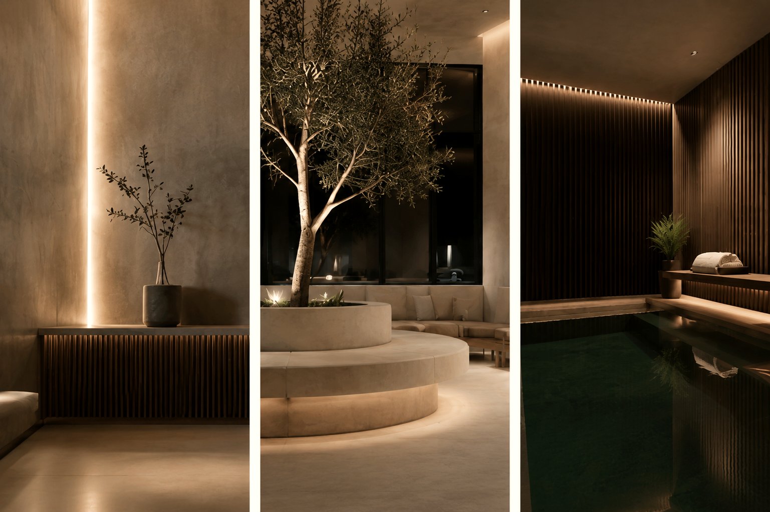 The sanctuary pool at dusk